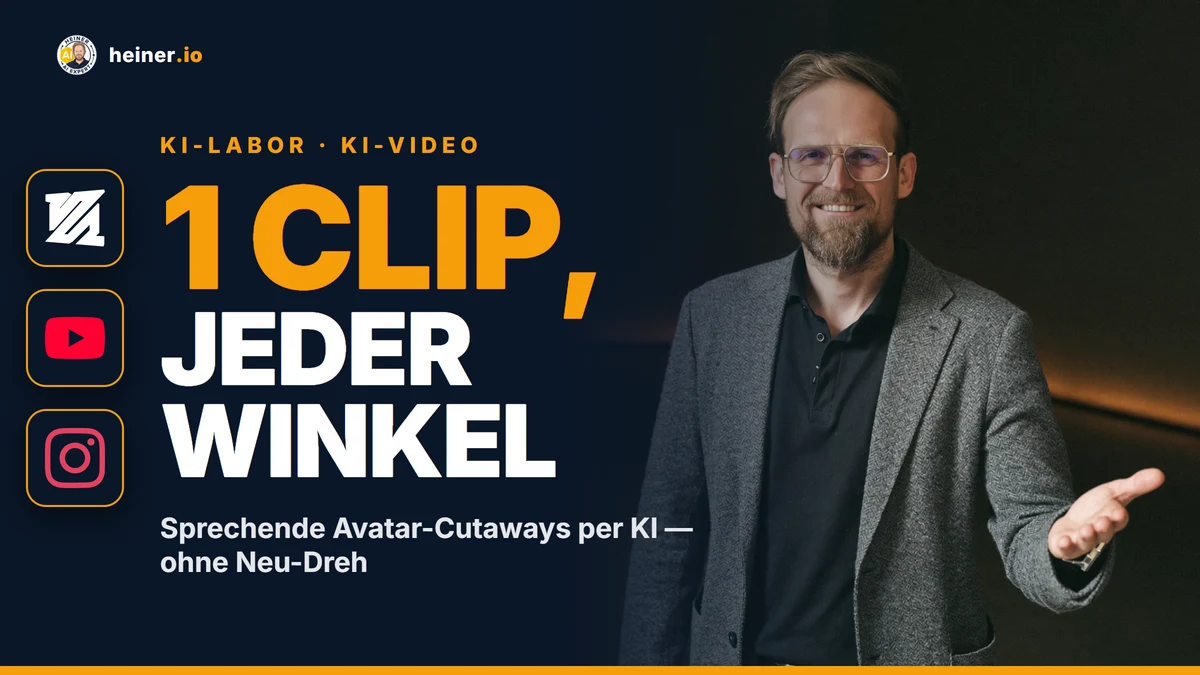 KI-Avatar-Video Perspektiven — André Heiner zeigt, wie aus einem frontalen Avatar-Clip seitliche sprechende Cutaways per KI entstehen (Kling AI vs. Higgsfield Seedance)