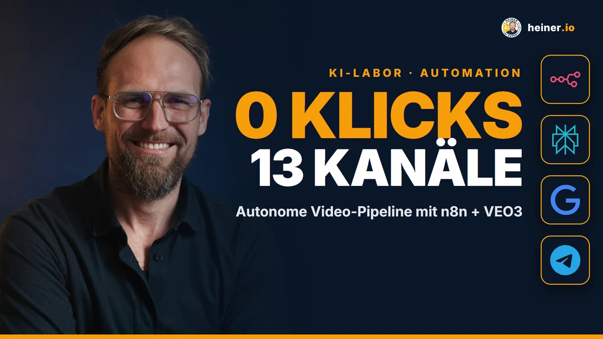 n8n-Automatisierung für Social-Videos — André Heiner zeigt die autonome Video-Pipeline: KI-Agenten recherchieren Themen, VEO3 generiert Clips, Blotato verteilt auf 13 Kanäle